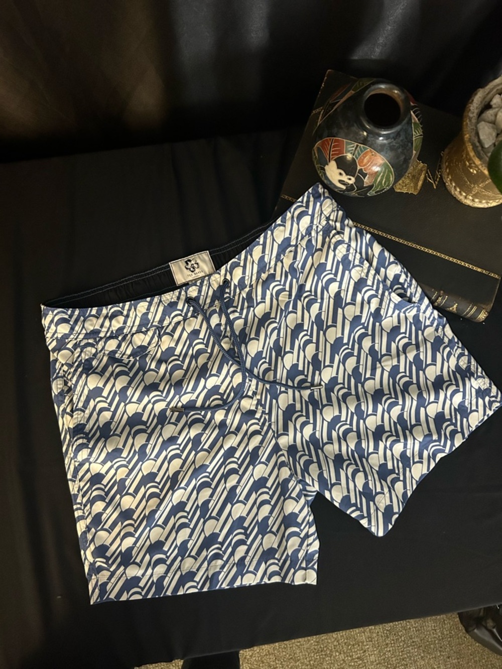Ted Baker London Blue & White Geometric Swim Shorts